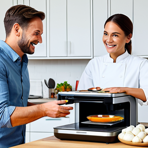 Home 18 **
"A modern kitchen showcasing a 3D food printer creating a complex, nutritious meal. The scene is bright and clean, with fresh ingredients visible. A smiling, fully clothed family looks on with interest. Appropriate attire, safe for work, perfect anatomy, natural proportions, professional food photography, high quality, family-friendly."
**