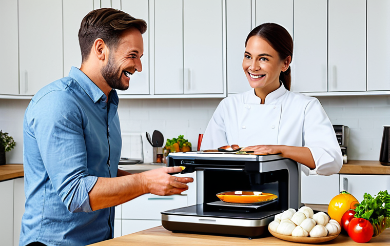 **
"A modern kitchen showcasing a 3D food printer creating a complex, nutritious meal. The scene is bright and clean, with fresh ingredients visible. A smiling, fully clothed family looks on with interest. Appropriate attire, safe for work, perfect anatomy, natural proportions, professional food photography, high quality, family-friendly."
**