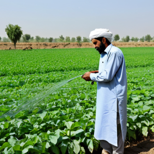 Home 17 **
"Pakistani farmer in a field, wearing modest clothing, inspecting a healthy crop using drip irrigation. Background shows lush green fields and a clear sky. Focus on sustainable agriculture, water conservation. Safe for work, appropriate content, fully clothed, professional, perfect anatomy, natural pose, high quality."
**