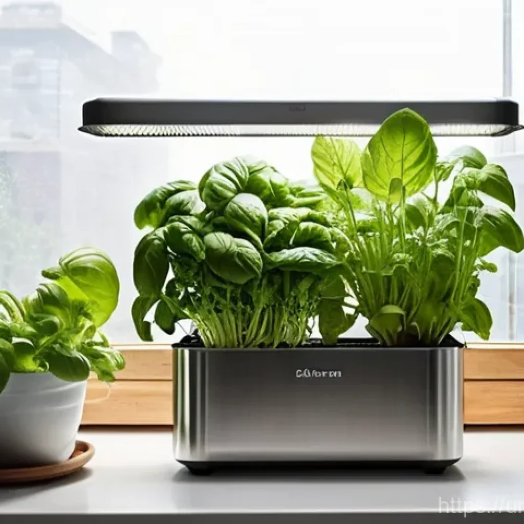 수경재배 기술 혁신 - **Home Hydroponics Garden in a Bright Kitchen:** A vibrant and inviting scene of a compact hydroponi...