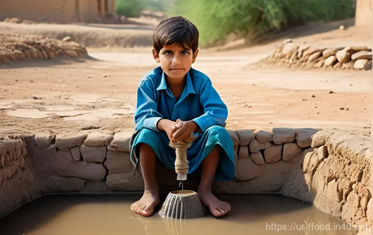 기후 변화의 식량 안보 영향 - **Prompt:** A weathered, middle-aged Pakistani farmer, dressed in a traditional shalwar kameez and a...