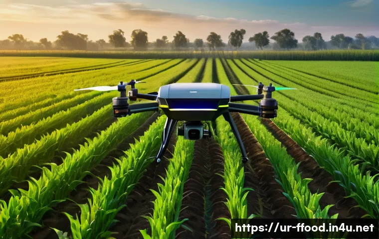 글로벌 식량 생산을 위한 혁신적 접근 - **Prompt:** A futuristic and vibrant smart farm at dawn, where advanced technology meets nature. In ...