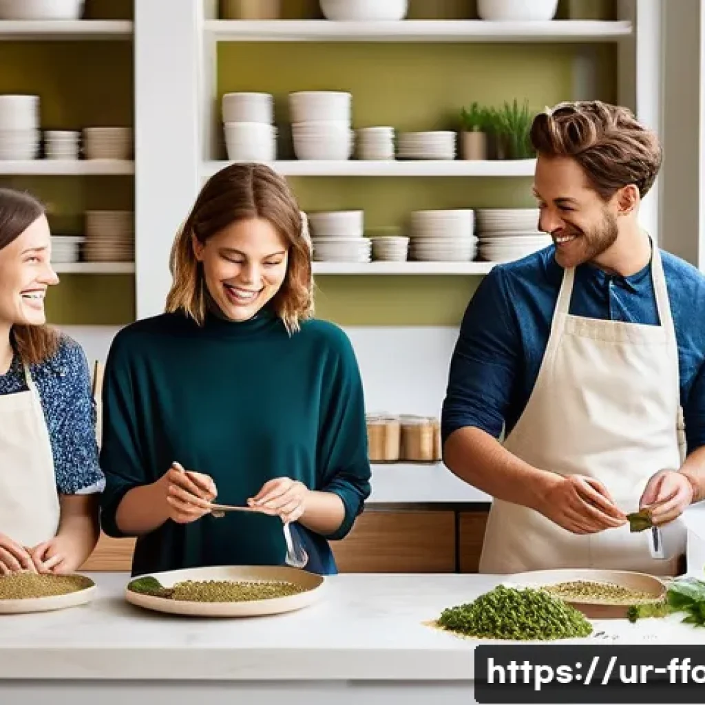 식용 곤충을 활용한 스낵 - **Prompt:** "A brightly lit, modern and inviting kitchen scene, where a diverse group of young adult...