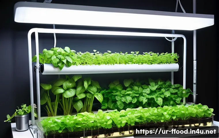 수경재배 환경 설계 - A detailed indoor hydroponic garden setup in a modern urban apartment in Karachi, featuring clean wa...