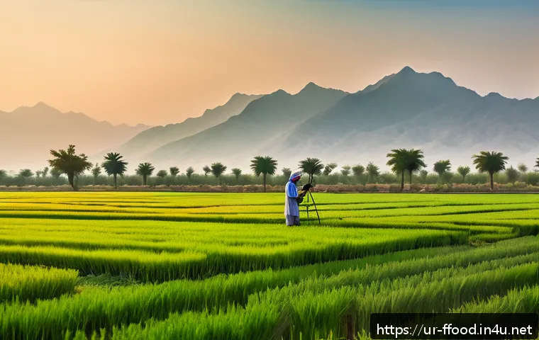스마트 농업 기술 - A vibrant, detailed scene of a Pakistani farmer in traditional attire operating a drone over lush gr...