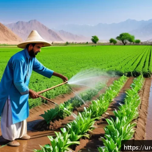 Home 31 기후 변화와 농업의 미래 - A vibrant agricultural field in rural Pakistan during a sunny day, showing a local farmer wearing tr...