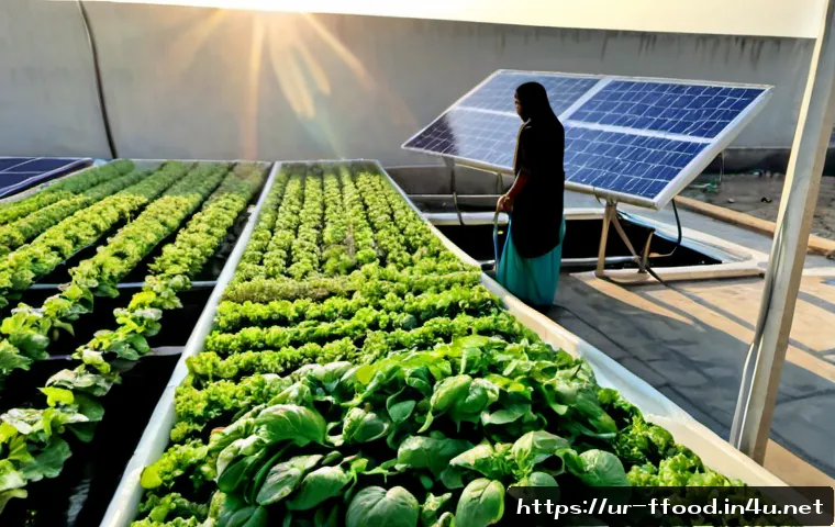 Home 17 지속 가능한 수경재배 - Photorealistic sustainable hydroponic vegetable garden on a sunny rooftop in Lahore, Pakistan, neat ...