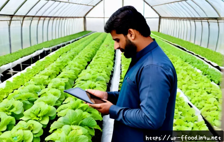 Home 17 수경재배 시장 전망 - Photorealistic modern hydroponic greenhouse in Pakistan, orderly rows of vibrant leafy greens growin...